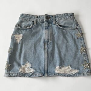 CARMAR Rhinestone‎ Star Distressed Jean Skirt Size 24